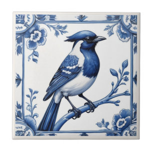 Azulejo De Cerâmica Floral Asiático Branco e Azul de Delft