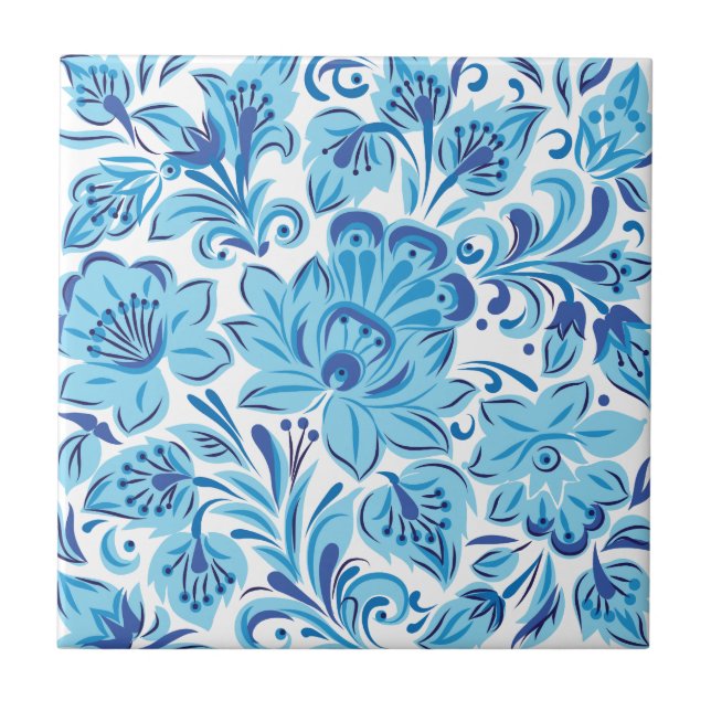 Azulejo De Cerâmica Floral azul (Frente)