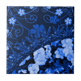 Azulejo De Cerâmica Floral azul de sentimento & brilho