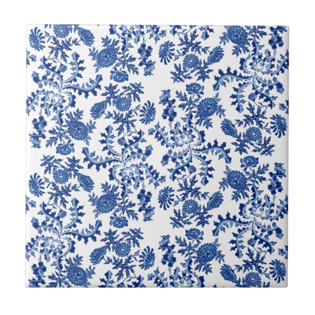 Azulejo De Cerâmica Floral Azul e Branco (Frente)