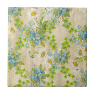 Azulejo De Cerâmica floral azul e margaridas do vintage