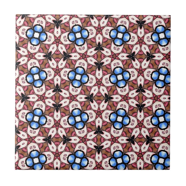 Azulejo De Cerâmica Floral Azul Rosa e Marrom  (Frente)