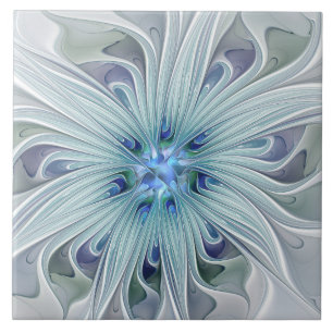 Azulejo De Cerâmica Floral Beauty Abstrato Modern Blue Pastel Flower