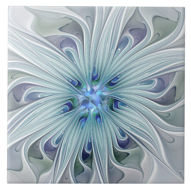 Azulejo De Cerâmica Floral Beauty Abstrato Modern Blue Pastel Flower (Frente)