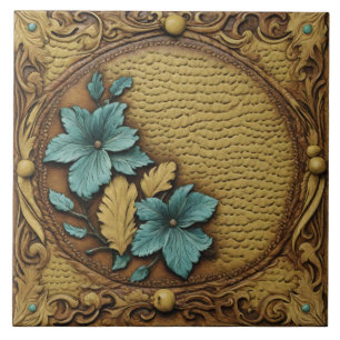 Azulejo De Cerâmica Floral Beige Turquoise, País Ocidental do Sul
