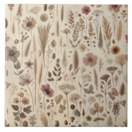 Azulejo De Cerâmica Floral Botânica Prensada de Herbário Vintage