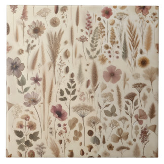 Azulejo De Cerâmica Floral Botânica Prensada de Herbário Vintage