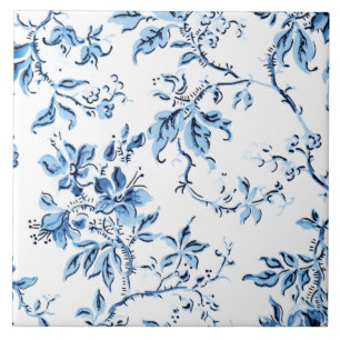 Azulejo De Cerâmica Floral Branco e Azul Delft Elegante