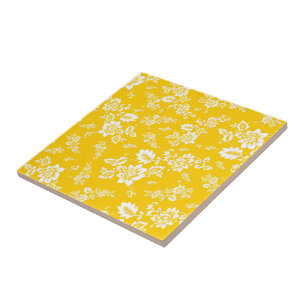 Azulejo De Cerâmica Floral Branco em Fundo Amarelo de Primavera