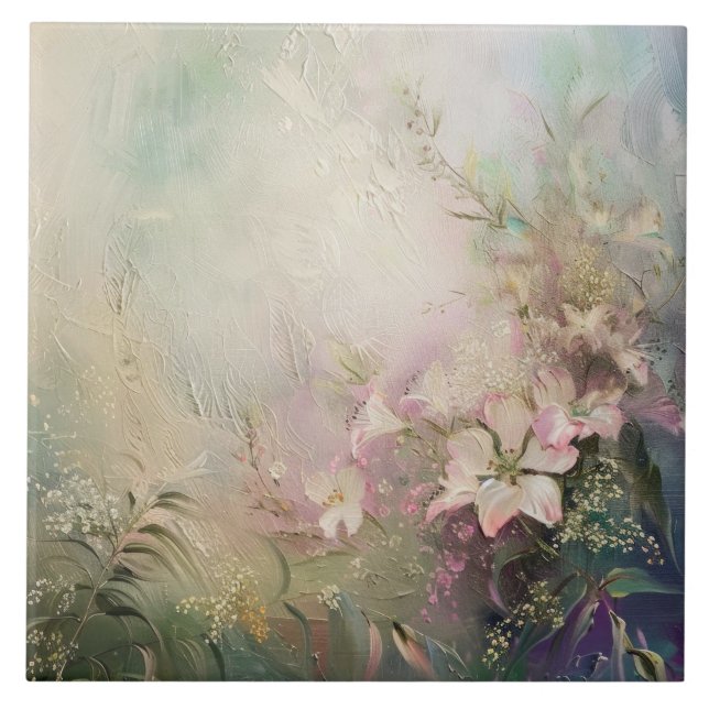 Azulejo De Cerâmica Floral Branco Rosa Tropical (Frente)