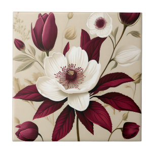 Azulejo De Cerâmica Floral Burgundy Plant Botanical