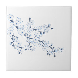 Azulejo De Cerâmica Floral Cerejeira Azul Branco