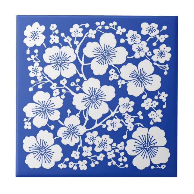 Azulejo De Cerâmica Floral Cherry Blossomn Blue (Frente)