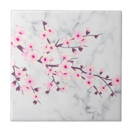 Azulejo De Cerâmica Floral Cherry Blossomo Cinza Rosa Marble