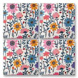 Azulejo De Cerâmica Floral Colorida Whimsical Folk Art