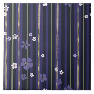 Azulejo De Cerâmica Floral com risca púrpura