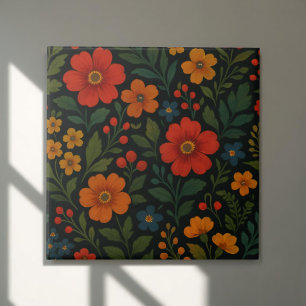 Azulejo De Cerâmica Floral Cottagecore Escuro Quimético
