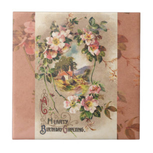 Azulejo De Cerâmica Floral Country de Aniversário Vitoriano Vintage Sé