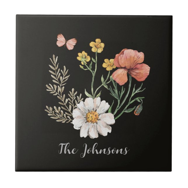 Azulejo De Cerâmica Floral de Aquarela (Frente)