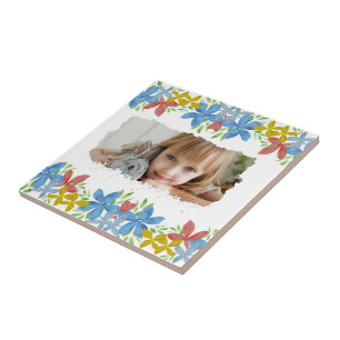 Azulejo De Cerâmica Floral de Aquarela de Foto Personalizada
