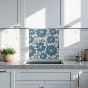 Azulejo De Cerâmica Floral de Aquarela de Prata Azul