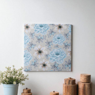 Azulejo De Cerâmica Floral de Aquarela de Prata Azul