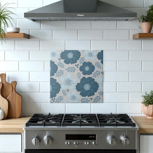 Azulejo De Cerâmica Floral de Aquarela de Prata Azul