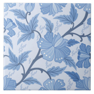 Azulejo De Cerâmica Floral de Azul-Algodão Francês
