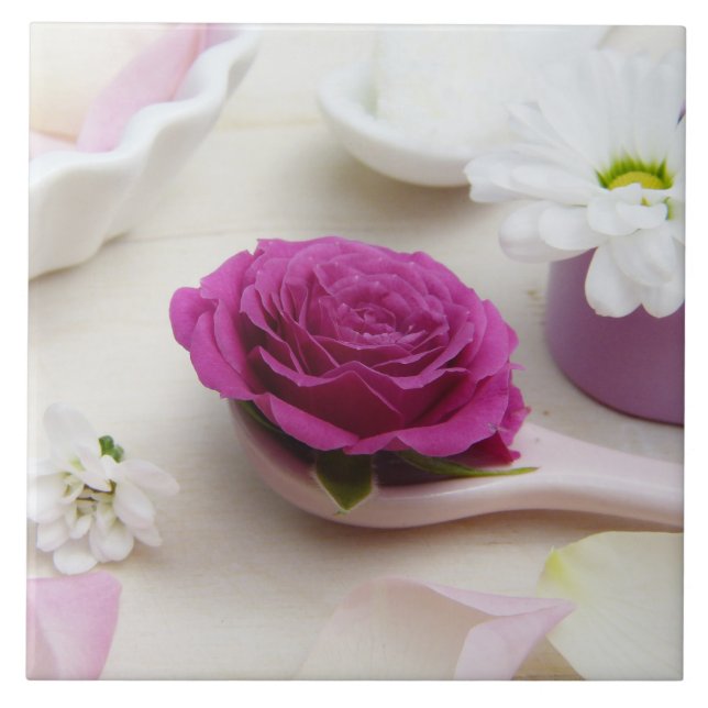 Azulejo De Cerâmica Floral de Casamento Brilhante Destino Romântico (Frente)