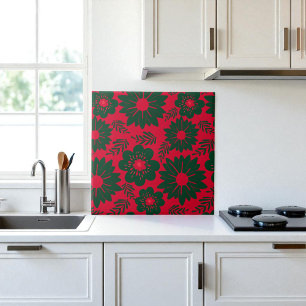 Azulejo De Cerâmica Floral de Cor Verde Vermelha