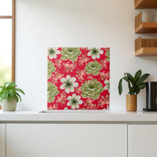 Azulejo De Cerâmica Floral de Cor Verde Vermelha