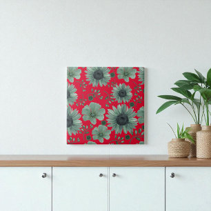 Azulejo De Cerâmica Floral de Cor Verde Vermelha