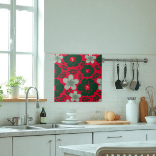 Azulejo De Cerâmica Floral de Cor Verde Vermelha