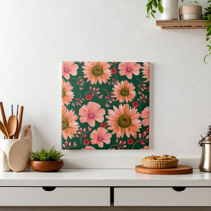 Azulejo De Cerâmica Floral de Cor Vermelha Verde