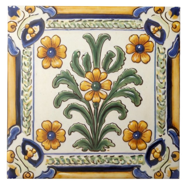 Azulejo De Cerâmica Floral de Flor-Amarelo-mediterrânico (Frente)