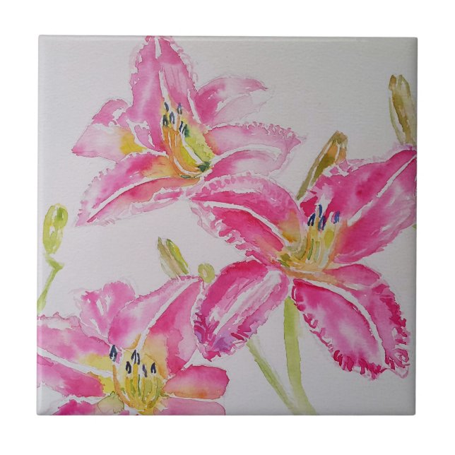 Azulejo De Cerâmica Floral De Flor Rosa De Cores A (Frente)