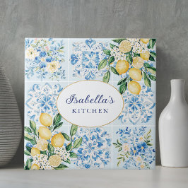 Azulejo De Cerâmica Floral de Limão Italiano Azul Aquarela Personaliza