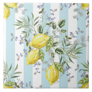 Azulejo De Cerâmica Floral de Limão Italiano com Listras Mediterrâneo