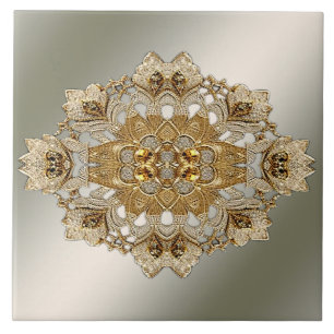 Azulejo de cerâmica floral de Ornamentado Dourado