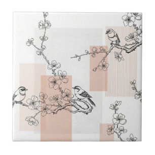 Azulejo De Cerâmica Floral de Pássaro Vintage com Listra Toile (14)