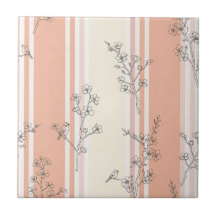 Azulejo De Cerâmica Floral de Pássaro Vintage em Listra Toile (13)