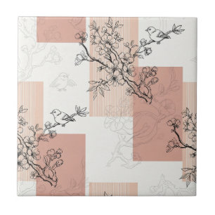 Azulejo De Cerâmica Floral de Pássaro Vintage em Listra Toile (4)