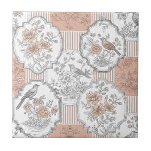 Azulejo De Cerâmica Floral de Pássaro Vintage em Listra Toile (5)