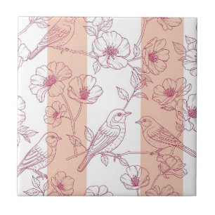 Azulejo De Cerâmica Floral de Pássaro Vintage em Listra Toile (9)