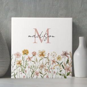 Azulejo De Cerâmica Floral de Prado de Flores Silvestres com Monograma
