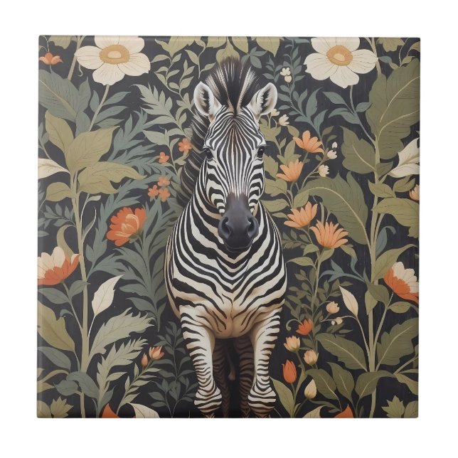 Azulejo De Cerâmica Floral de Zebra Selva (Frente)