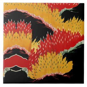 AZULEJO DE CERÂMICA FLORAL DO JAPONÊS ABSTRATO NEGRO VERMELHO