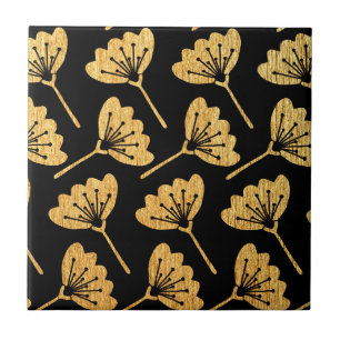 Azulejo De Cerâmica Floral Dourado & preto