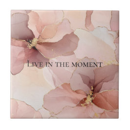 Azulejo De Cerâmica Floral Dourado Rosa-Blush Romântico