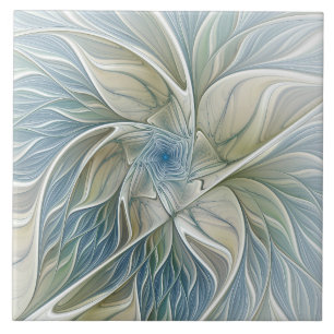 Azulejo De Cerâmica Floral Dream Pattern Abstrato Blue Khaki Fractal